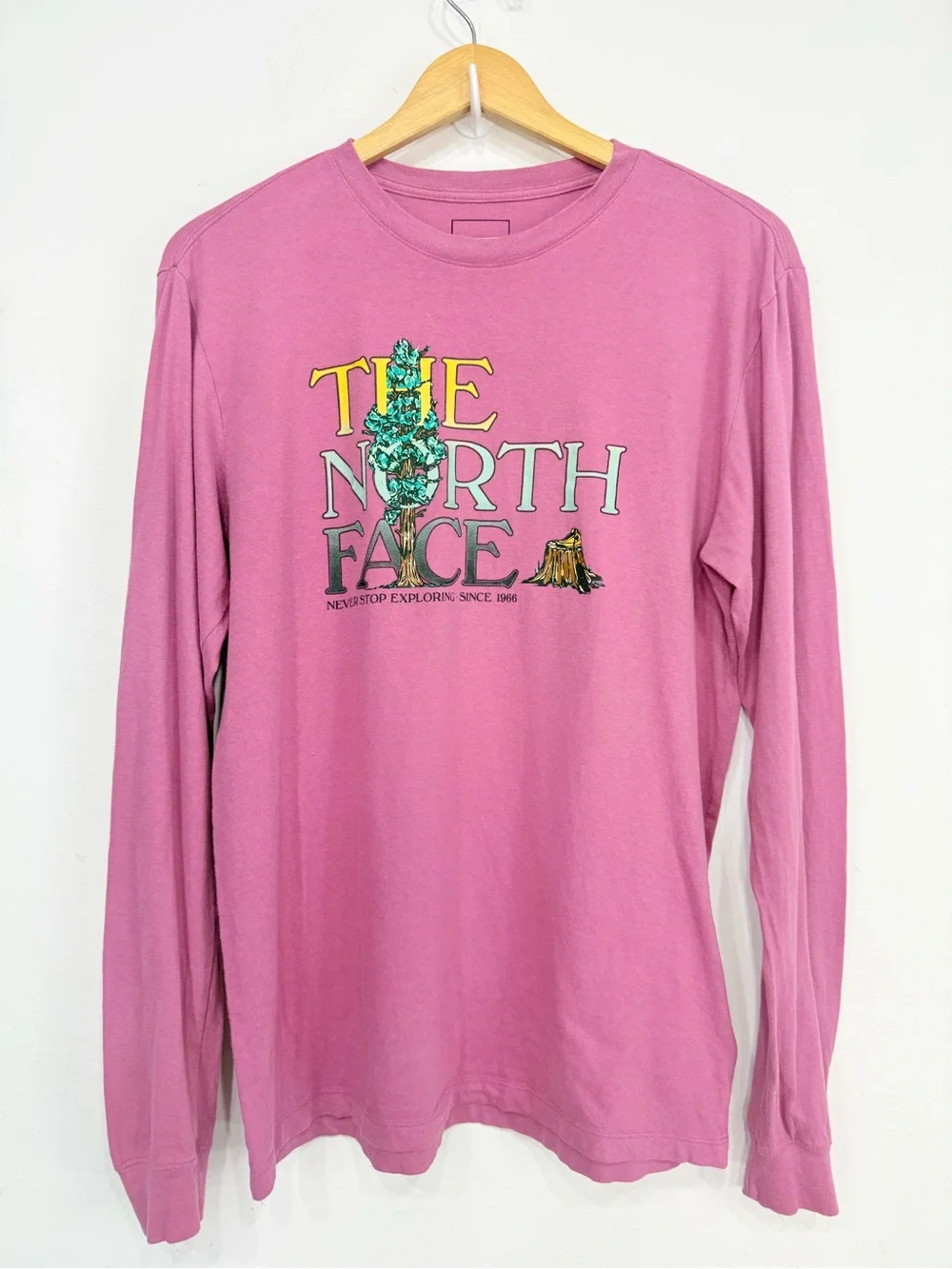 The North Face Magenta Tree Logo Graphic Long Sleeve Unisex Cotton Tee Shirt